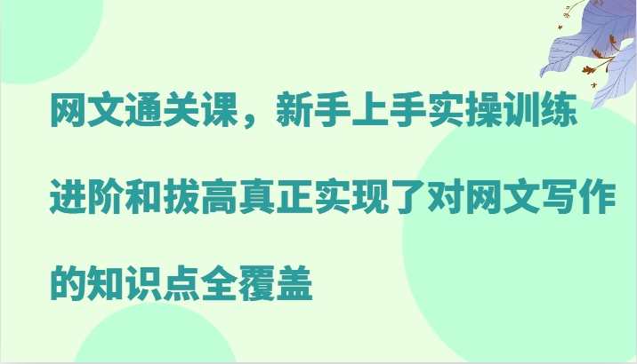 网文通关课，新手上手实操训练，进阶和拔高真正实现了对网文写作的知识点全覆盖-彼飞网创