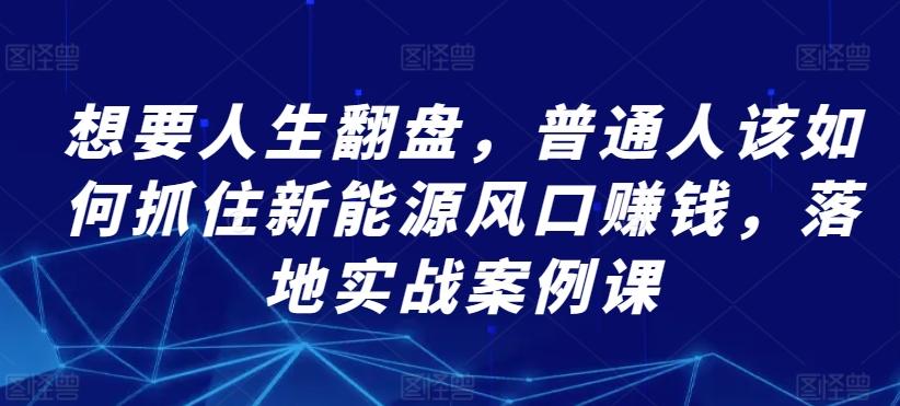 想要人生翻盘，普通人该如何抓住新能源风口赚钱，落地实战案例课-彼飞网创