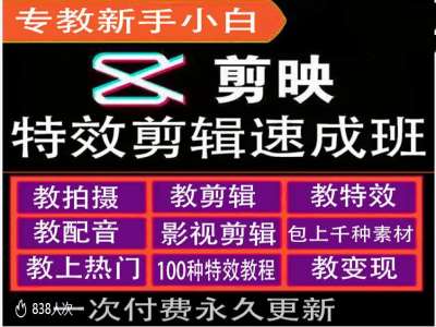 剪映特效教程和运营变现教程，特效剪辑速成班，专教新手小白-彼飞网创