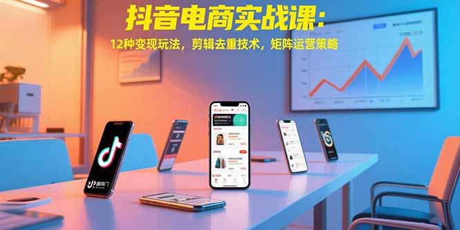 抖音电商实战课：12种变现玩法，剪辑去重技术，矩阵运营策略-彼飞网创