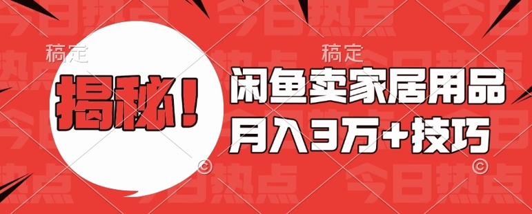 闲鱼卖家居用品月入过W+最新技巧闲鱼最新零基础教学，新手当天上手【揭秘】-彼飞网创