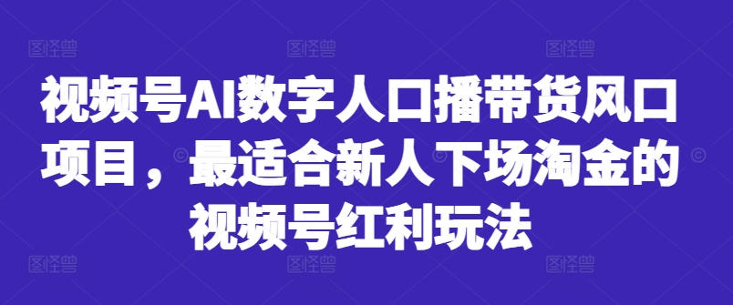 视频号AI数字人口播带货风口项目，最适合新人下场淘金的视频号红利玩法-彼飞网创