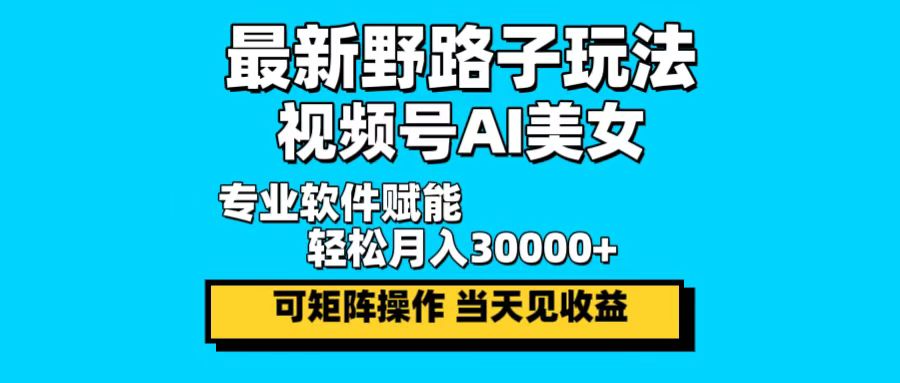 最新野路子玩法，视频号AI美女，当天见收益，轻松月入30000＋-彼飞网创