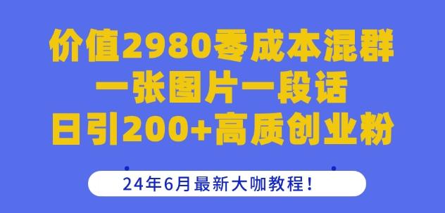价值2980零成本混群一张图片一段话日引200+高质创业粉，24年6月最新大咖教程【揭秘】-彼飞网创