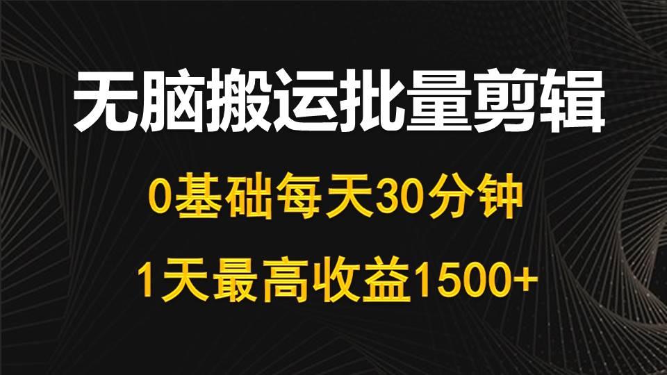 (10008期)每天30分钟，0基础无脑搬运批量剪辑，1天最高收益1500+-彼飞网创