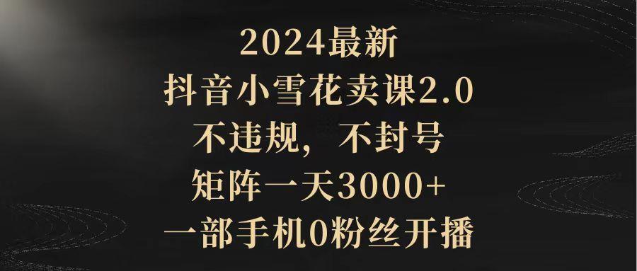 (9639期)2024最新抖音小雪花卖课2.0 不违规 不封号 矩阵一天3000+一部手机0粉丝开播-彼飞网创