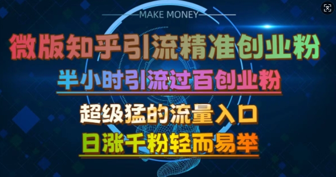 微版知乎引流创业粉，超级猛流量入口，半小时破百，日涨千粉轻而易举【揭秘】-彼飞网创