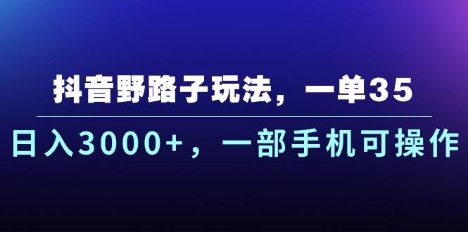 抖音野路子玩法，一单35.日入3000+，一部手机可操作-彼飞网创