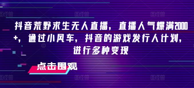 抖音荒野求生无人直播，直播人气爆满2000+，通过小风车，抖音的游戏发行人计划，进行多种变现【揭秘】-彼飞网创