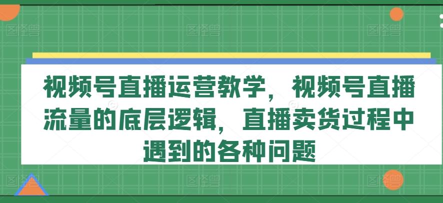 视频号直播运营教学，视频号直播流量的底层逻辑，直播卖货过程中遇到的各种问题-彼飞网创