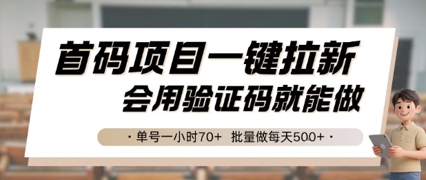 首码项目一键拉新，会用验证码就能做 单号一小时70+，批量做每天5张【揭秘】-彼飞网创