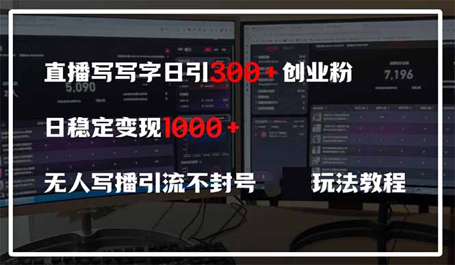 直播写写字日引300+创业粉，日稳定变现600+无人写播引流不封号，玩法教程-彼飞网创