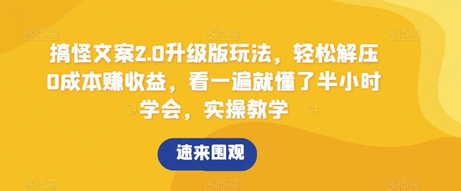 搞怪文案2.0升级版玩法，轻松解压0成本赚收益，看一遍就懂了半小时学会，实操教学【揭秘】-彼飞网创