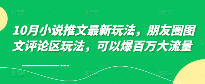 10月小说推文最新玩法，朋友圈图文评论区玩法，可以爆百万大流量 -彼飞网创