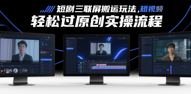 短剧三联屏搬运玩法，短剧搬运轻松过原创实操流程-彼飞网创
