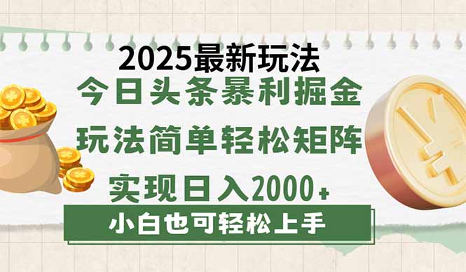 今日头条2025最新玩法，思路简单，复制粘贴，轻松实现矩阵日入2000+-彼飞网创