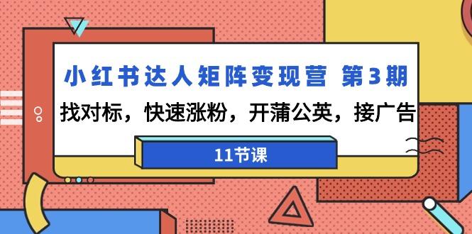 小红书达人矩阵变现营 第3期，找对标，快速涨粉，开蒲公英，接广告-11节课-彼飞网创