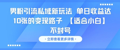 男粉引流私域新玩法，单日收益达10张的变现路子 【适合小白】不封号-彼飞网创