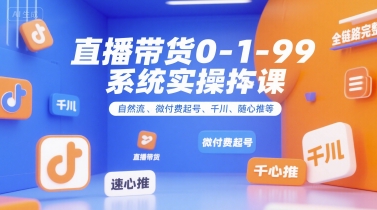直播带货0~1~99系统实操课，自然流、微付费​起号、千川、随心推等，直播带货全链路完整逻辑-彼飞网创