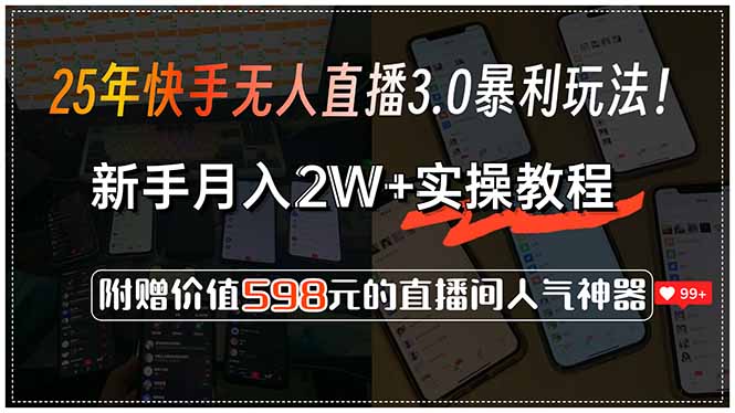 25年快手无人直播3.0暴利玩法！，新手月入2W+实操教程，附赠价值598元…-彼飞网创