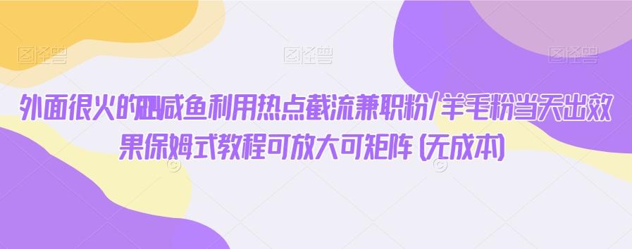 外面很火的2024咸鱼利用热点截流兼职粉/羊毛粉当天出效果保姆式教程可放大可矩阵(无成本)-彼飞网创