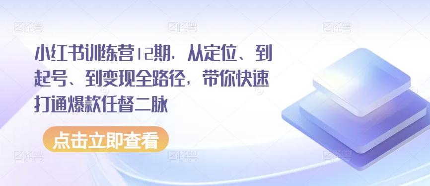 小红书训练营12期，从定位、到起号、到变现全路径，带你快速打通爆款任督二脉-彼飞网创