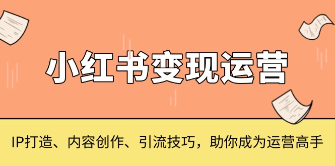 小红书变现运营，IP打造、内容创作、引流技巧，助你成为运营高手-彼飞网创