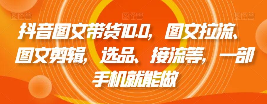 抖音图文带货10.0，图文拉流、图文剪辑，选品、接流等，一部手机就能做-彼飞网创