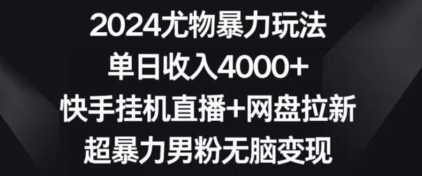 2024尤物暴力玩法，单日收入4000+，快手挂机直播+网盘拉新，超暴力男粉无脑变现【揭秘】-彼飞网创