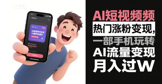 AI短视频热门涨粉变现，一部手机玩转AI流量变现，月入过W-彼飞网创