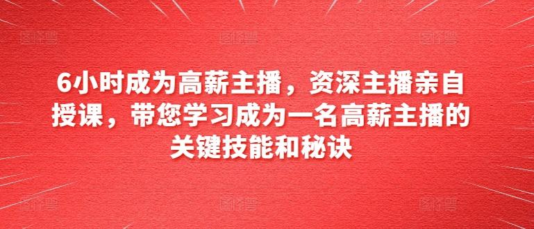 6小时成为高薪主播，资深主播亲自授课，带您学习成为一名高薪主播的关键技能和秘诀-彼飞网创