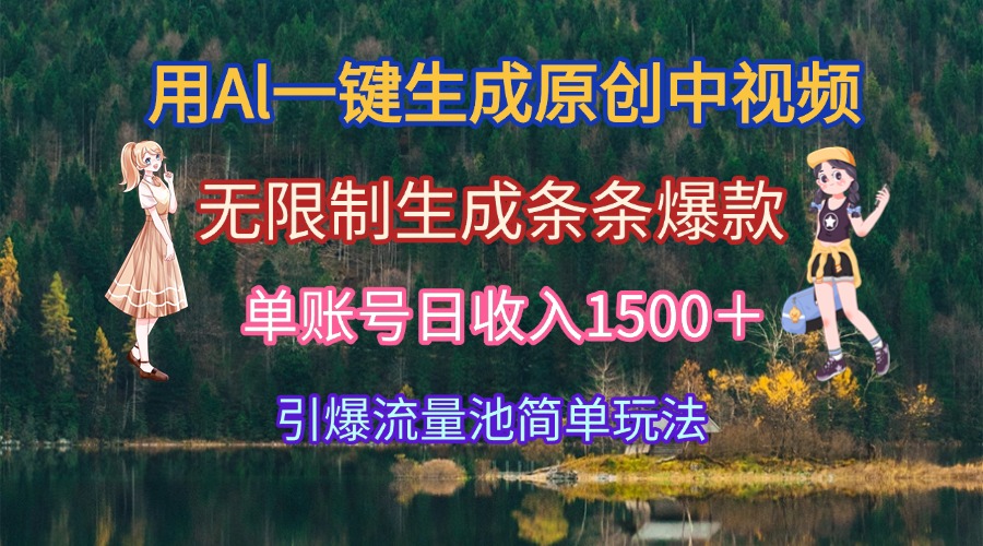 用Al一键生成原创中视频，无限制生成条条爆款，单账号日收入1500＋引爆…-彼飞网创
