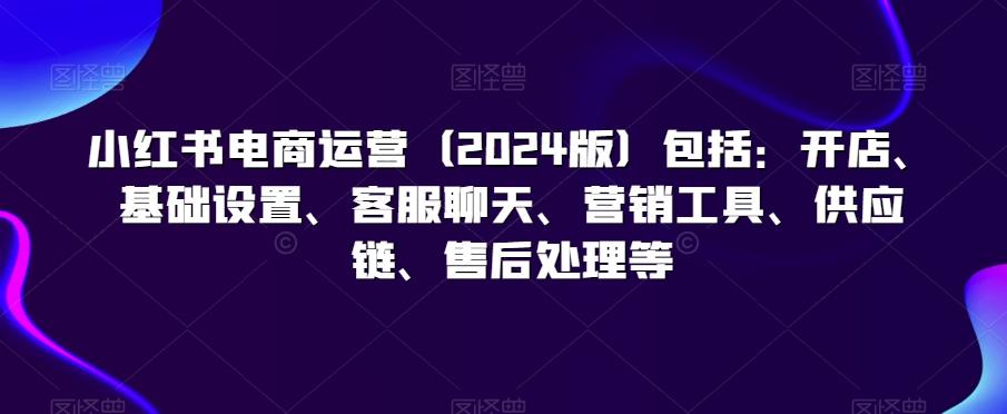 小红书电商运营(2024版)包括：开店、基础设置、客服聊天、营销工具、供应链、售后处理等-彼飞网创