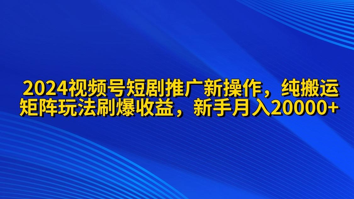 (9916期)2024视频号短剧推广新操作 纯搬运+矩阵连爆打法刷爆流量分成 小白月入20000-彼飞网创