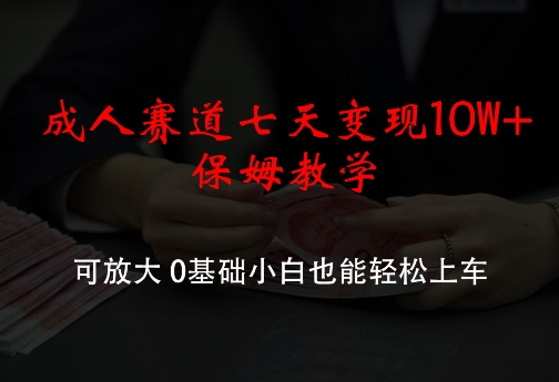 成人赛道七天变现10W+保姆教学，可放大，0基础小白也能轻松上车【揭秘】-彼飞网创
