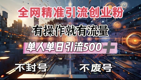全网独家引流创业粉，有操作就有流量，单人单日引流500+，不封号、不费号-彼飞网创