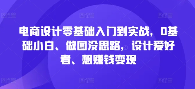 电商设计零基础入门到实战，0基础小白、做图没思路，设计爱好者、想赚钱变现-彼飞网创