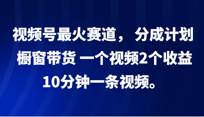 视频号最火赛道， 分成计划， 橱窗带货，一个视频2个收益，10分钟一条视频。-彼飞网创