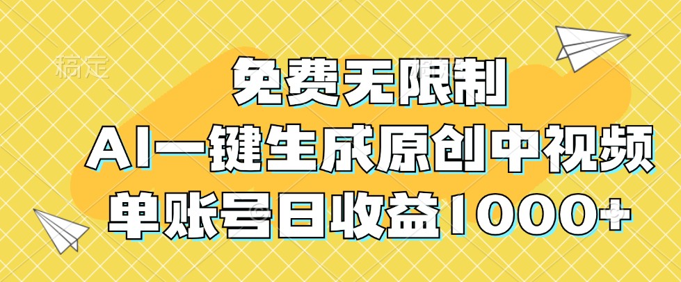免费无限制，AI一键生成原创中视频，单账号日收益1000+-彼飞网创