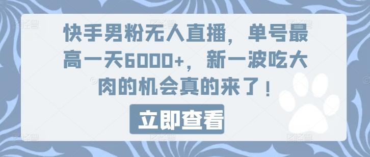 快手男粉无人直播，单号最高一天6000+，新一波吃大肉的机会真的来了-彼飞网创