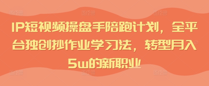 IP短视频操盘手陪跑计划，全平台独创抄作业学习法，转型月入5w的新职业-彼飞网创