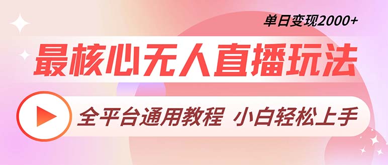 最核心无人直播玩法，全平台通用教程，单日变现2000+-彼飞网创
