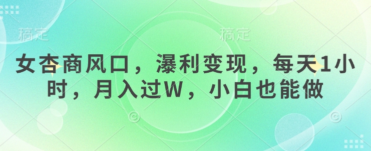 女杏商风口，瀑利变现，每天1小时，月入过W，小白也能做-彼飞网创
