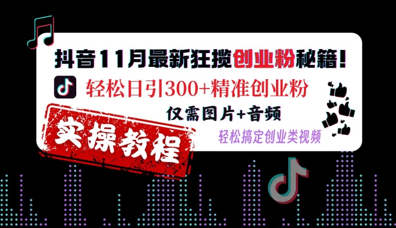 抖音11月最新狂揽创业粉秘籍，轻松日引300+精准创业粉，仅需图片+音频，轻松搞定创业类视频-彼飞网创