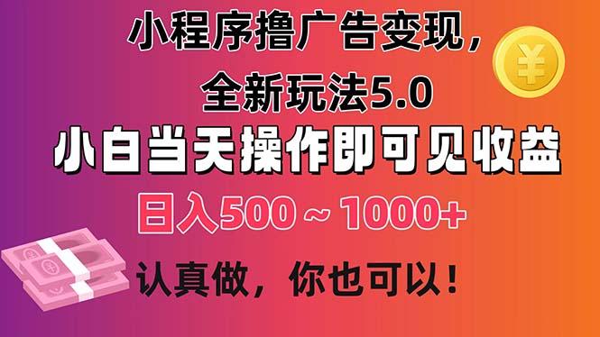 小程序撸广告变现，全新玩法5.0，小白当天操作即可上手，日收益 500~1000+-彼飞网创