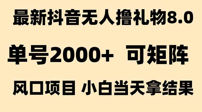 抖音无人撸礼物8.0玩法 全新风口   见效果快  全无人  单号当天产出2000+-彼飞网创