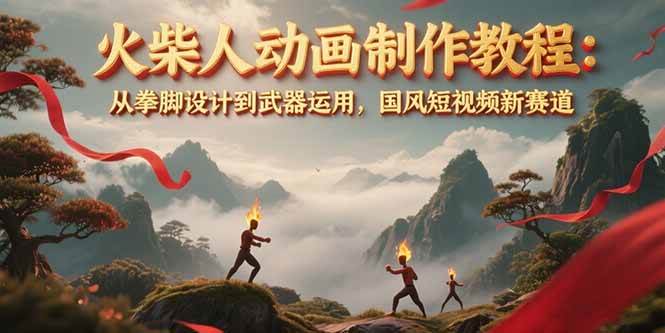 火柴人动画制作教程：从拳脚设计到武器运用，国风短视频新赛道-彼飞网创