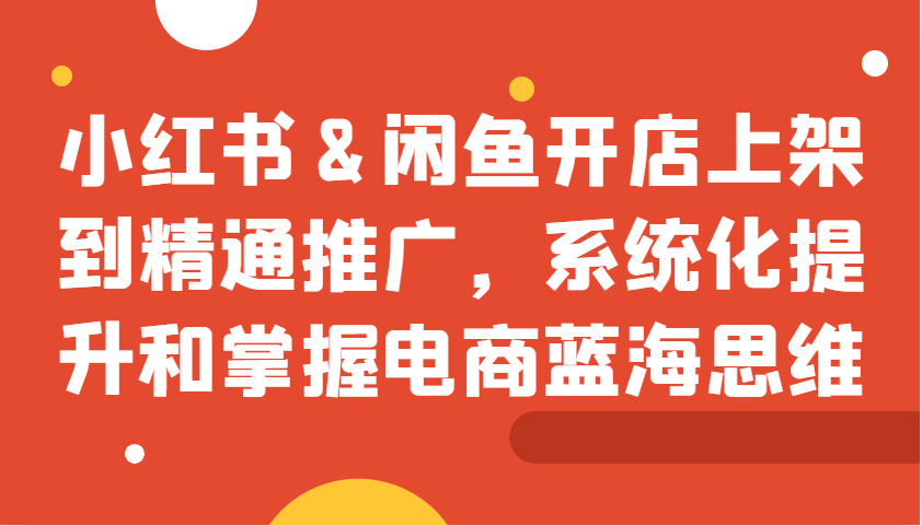 小红书&闲鱼开店上架到精通推广，系统化提升和掌握电商蓝海思维-彼飞网创
