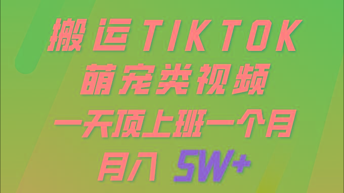 (9931期)一键搬运TIKTOK萌宠类视频 一部手机即可操作 所有平台均可发布 轻松月入5W+-彼飞网创