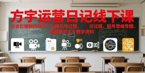 方宇运营日记线下课，包含剪辑制作技巧、拍摄引导过程、起号思维导图、选题等多个教学资料-彼飞网创